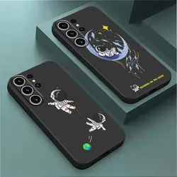 Cover Case for Samsung Galaxy S24 Ultra S21 5G S21 FE S22 Plus S23 Ultra S20 Shell Matte Cartoon Space Astronaut Black Soft