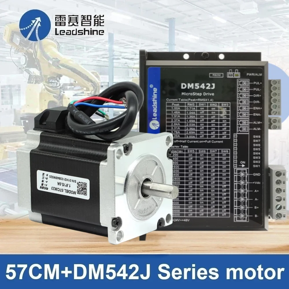 

Leadshine 2-фазный шаговый двигатель NEMA23 57CM06/13/23/26 + DM542J 24–50 В постоянного тока Комплект драйверов для станка для резки и гравировки Co2