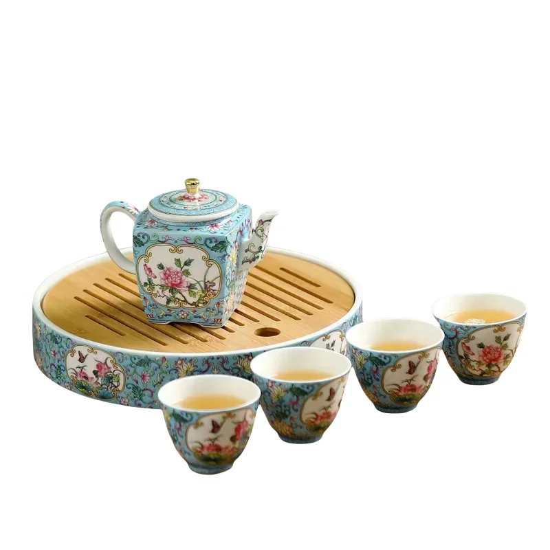 

Чайный сервиз с красочной эмалью, подходит для дома и путешествий.