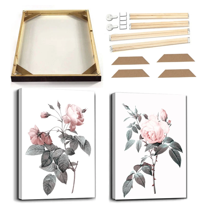 

Rose Flowers Wall Art Canvas Painting with Frame Minimalist Plant Nordic Poster Prints Modern Abstract Floral Picture Home Decor