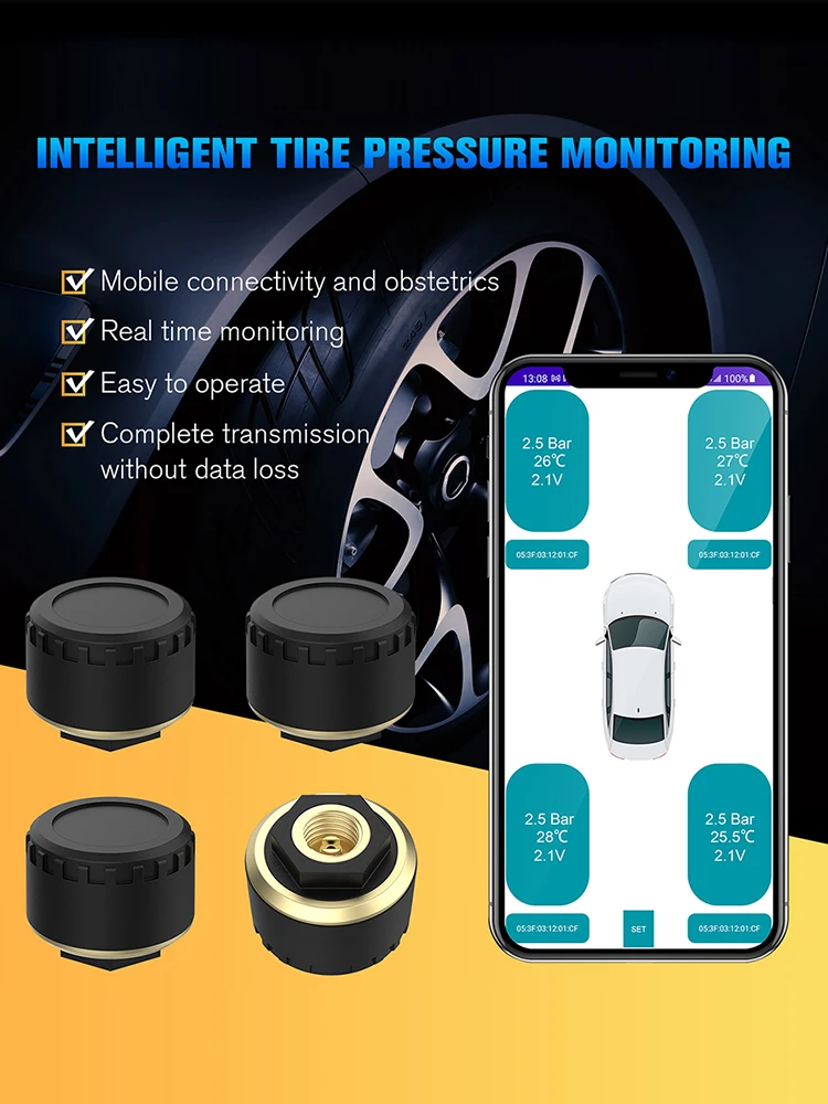 

Tyre Pressure Monitoring System Bluetooth-compatible Auto Motorcycle Tire Pressure Detection Mobile Phone Display Accessories