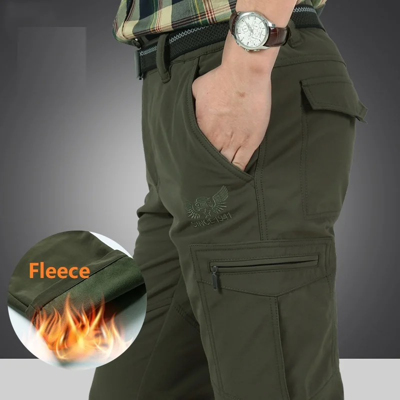 Winter Thick Fleece Warm Stretch Causal Pants Men Military SoftShell Waterproof Thermal Warm Cargo Tactical Pants Plus Size 4XL