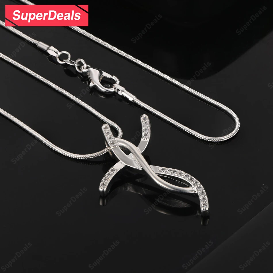 

SuperDeals 925 Sterling Silver AAA Zircon Cross Pendant Necklace Women Christmas Party Jewelry Men Fashion Classic Jewelry