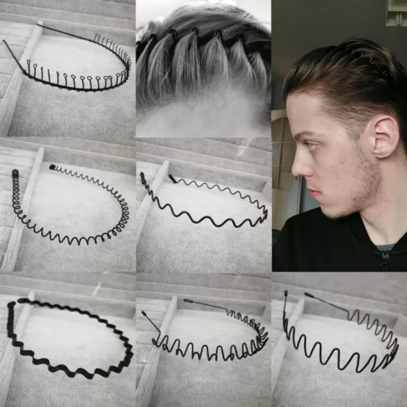 Banda para el cabello con forma de onda para hombres y mujeres, diadema en espiral de Metal negro antideslizante, tocado para lavar la cara, Unisex,