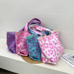 Large Capacity Leopard Pattern Canvas Tote Bag for Women Korean Style Casual Students Shoulder Bag Shopper Handbags Hot Sell