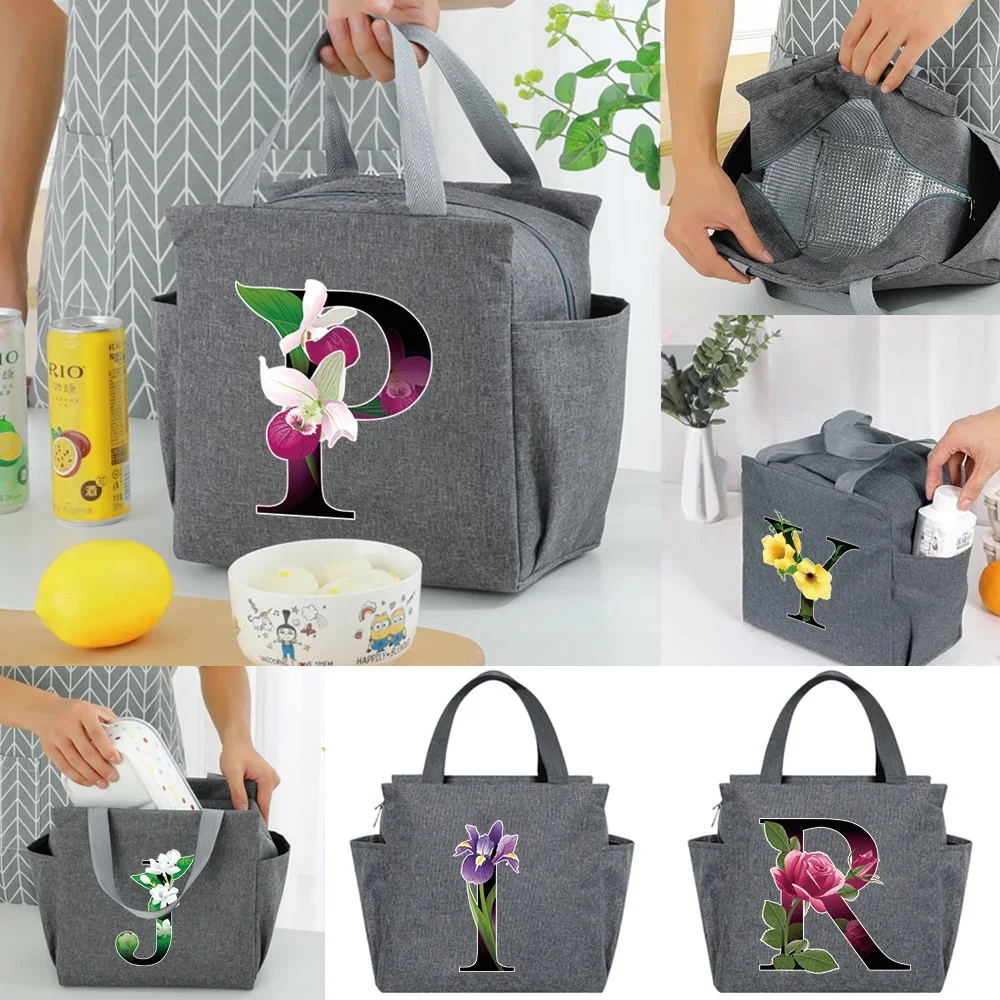 Portable Zipper Multifunction Lunch Box Large Capacity Cooler Bag Cute Flower Color Thermal Lunch Bags Women's Picnic Food Packs
