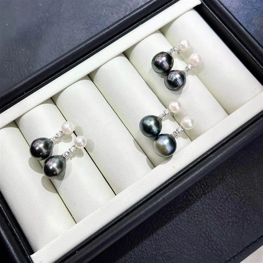 

Серьги с двойным жемчугом AAAA 5-6мм+9-10мм, натуральный жемчуг, серебро 925 пробы, 1 пара красивых серег