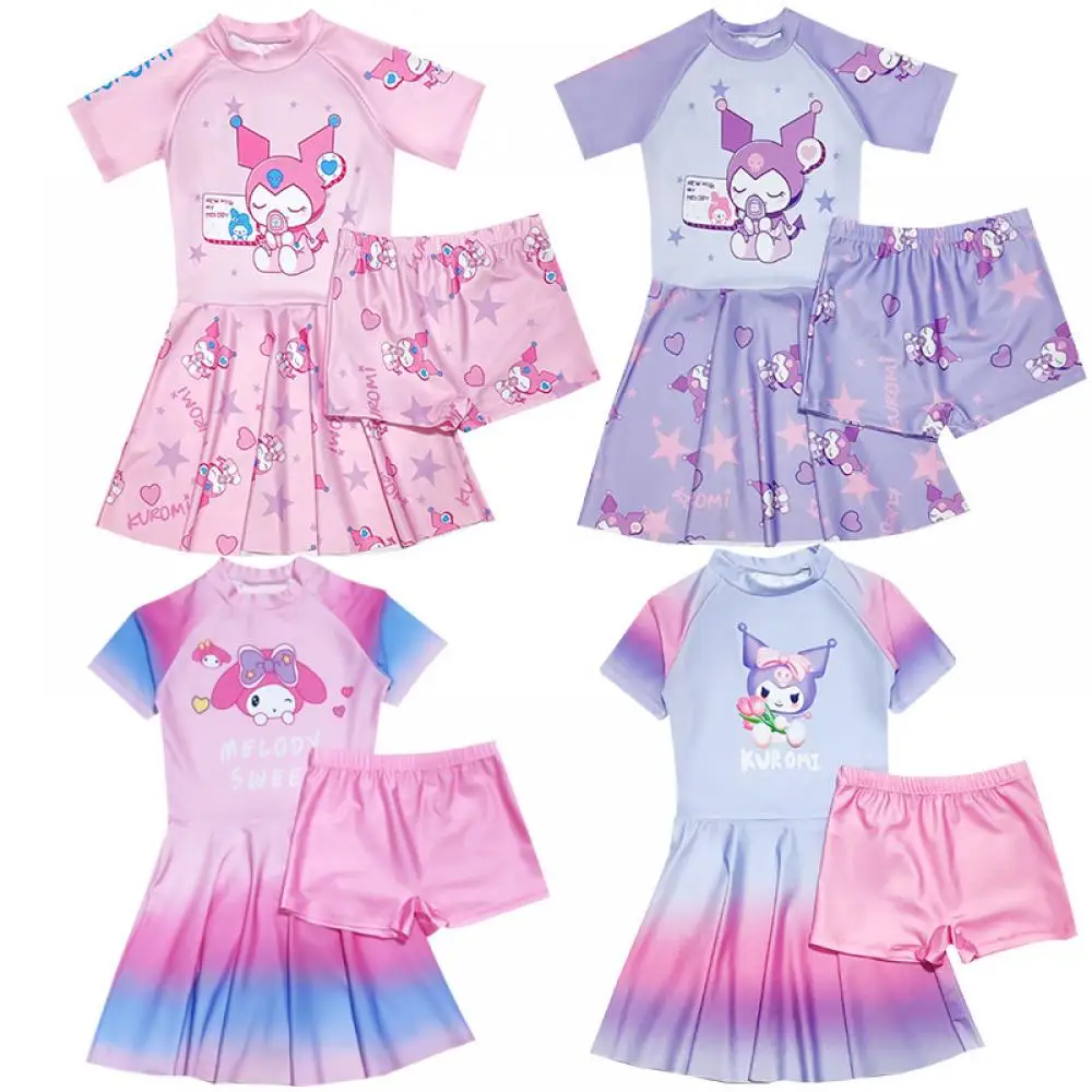 

Sanrio My Melody Kuromi Бикини Юбка принцессы Купальный костюм из двух предметов Топ + шорты Купальники Летняя пляжная быстросохнущая одежда