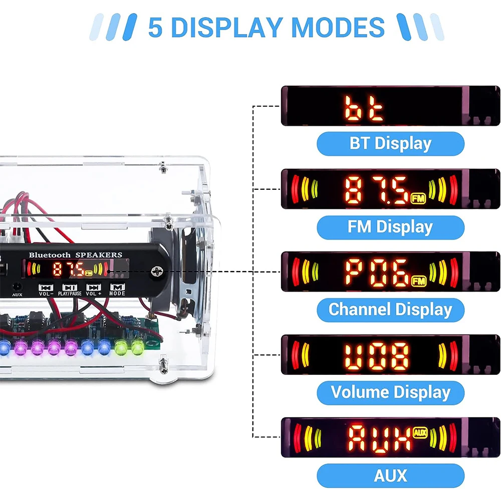 DIY Electronit FM Radio Kit Bluetooth-Compatible Amplifier Stereo Speaker 3W*2 Spectrum Indicate Music Player Soldering Practice