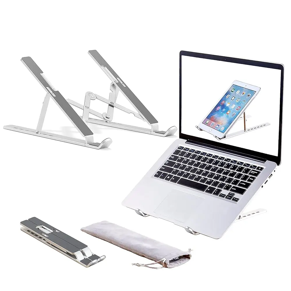 

Laptop Stand, Adjustable Aluminum Foldable Portable Holder, Upgrade Whole Anti-Slip Silicone Pad, Laptop Riser for Desk Compa