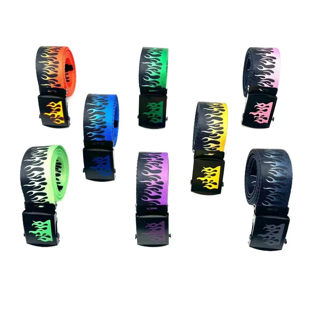 

Simple Canvas Flame Belt Wide Side Automatic Buckle Canvas Belt Hip Hop Pants Decor Men Waist Belt Ladies/Girls