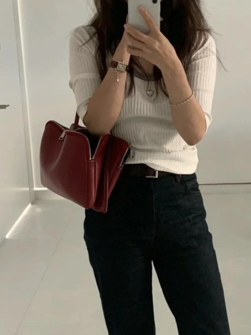 

Vintage Red Messenger Bag Commuter Large Capacity Zipper Underarm Shoulder Bag 2024 New All-match Luxury Purses Bolsas Mujer