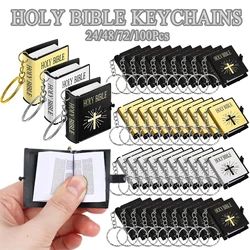 24-100Pcs HOLY BIBLE Keychains Mini Bible Keyring Gifts for Church Souvenir Classroom Students Friends Coworker Family Christmas