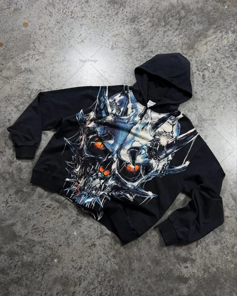 

2025 Hip-hop Punk Trendy Streetwear American Retro Harajuku Oversized Sweatshirt High Street Y2K Gothic Skeleton Hoodie Men