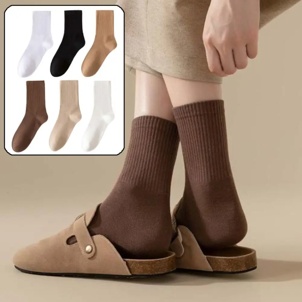 

6Pairs Simple Cotton Socks Sweat-absorbing Wear-resistant Solid Color Socks Comfortable High Elasticity Sports Socks School
