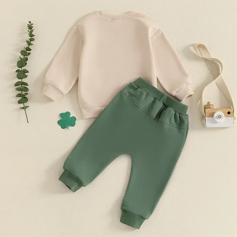 2024-10-09 Lioraitiin Toddler Boys Ireland Outfits Letter Digger Clover Print Long Sleeve Sweatshirts and Long Pants Clothes Set