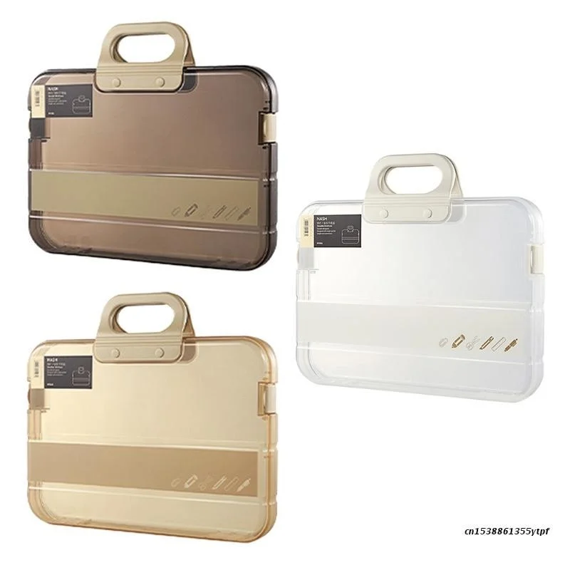 Portable File Box Plastic Transparent Pencil Case A4 Folder with Lock Handle Documents Bag Stationery Storage Case