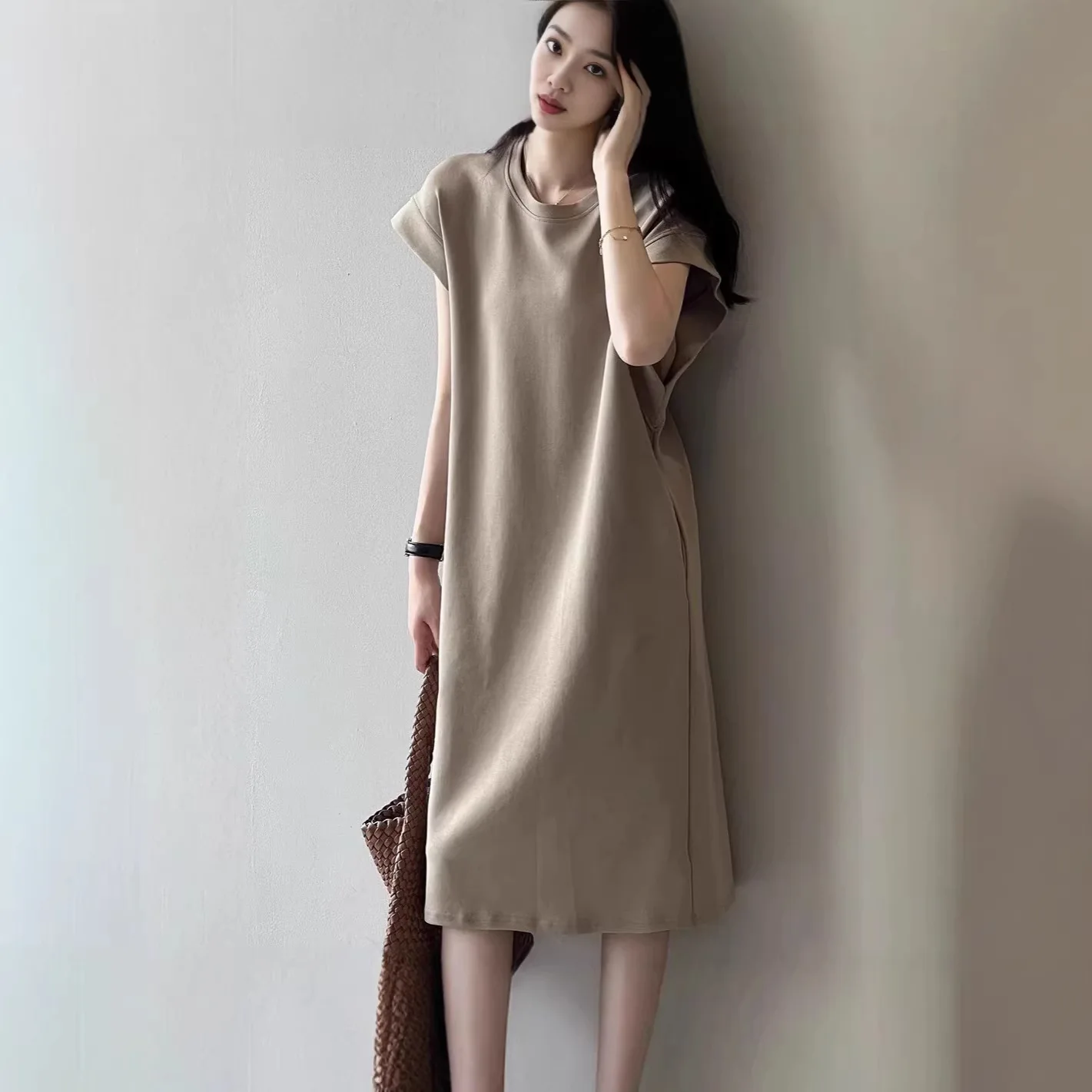 Summer Flutter Sleeve Loose Midi Dress Women's Plus Size Korean Casual