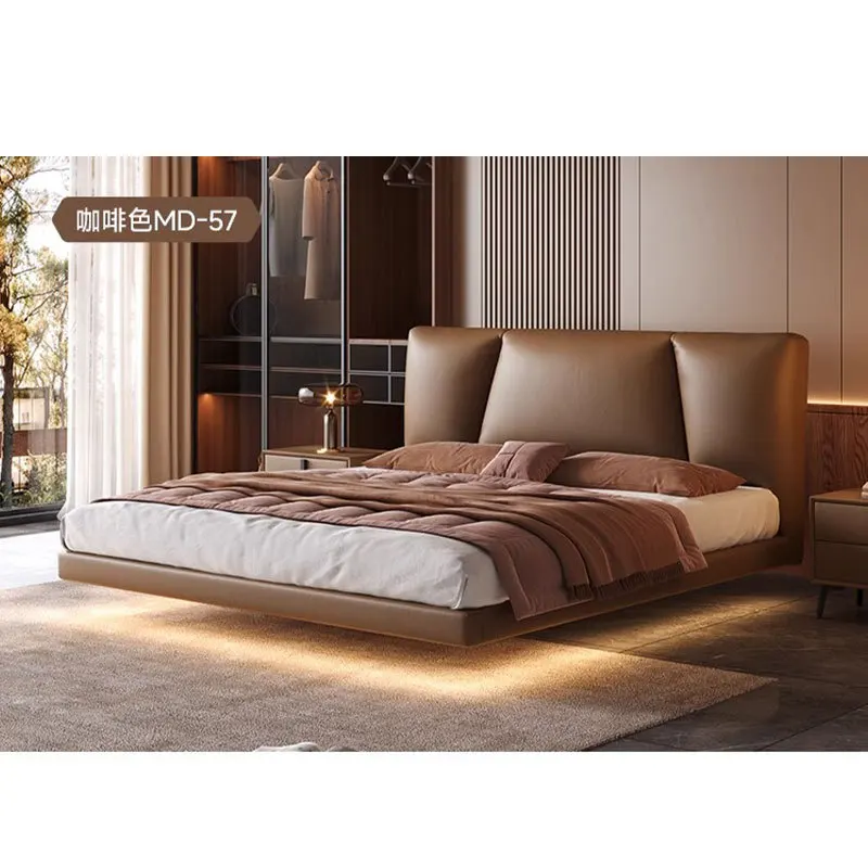 Waffle, couro, cama pairada, quarto principal, italiano, minimalista.