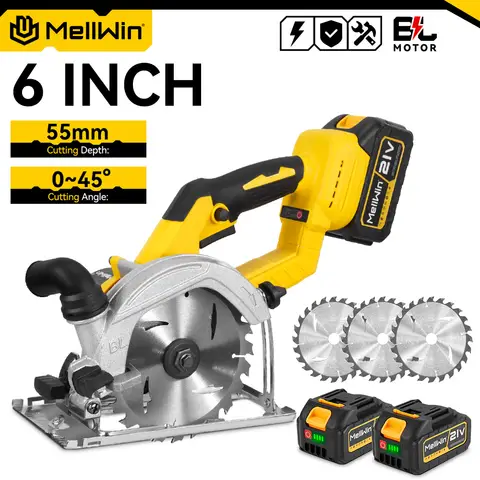 MELLWIN 6인치 브러시리스 전기 원형 톱 휴대용 원형 톱 목공 절단 도구 마키타 18V 배터리용