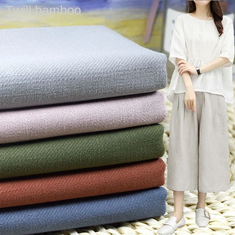 Twill Bamboo Fabric Sand Washed Vintage Clothing Hanfu Windbreaker Pants Cloth By The Meter for Sewing Diy Material