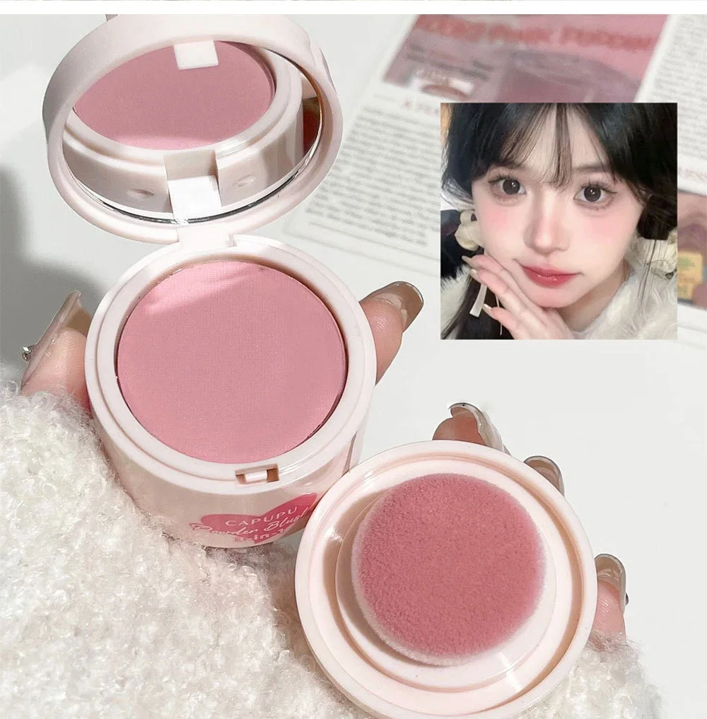 Peach Soft Blush Matte Waterproof Lasting Natural Contour Powder Rouge Cream Cheek Tint Blush with Puff Girl Pink Blush Makeup