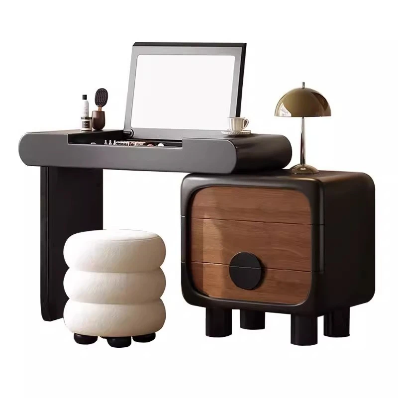 

Bedroom retro cream wind small apartment clamshell makeup table premium storage cabinet