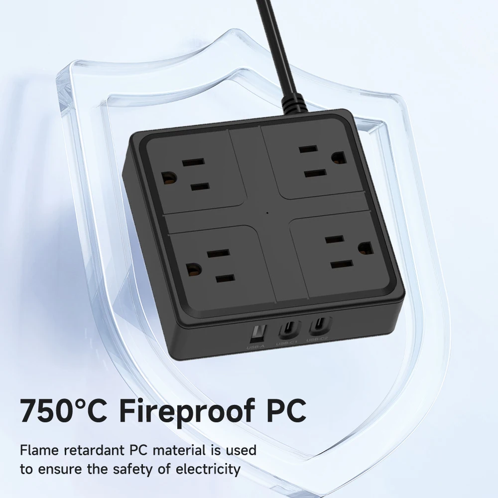 US Plug Power Strip AC Outlets Multitap Electrical Socket Extension Cord With USB C Ports Fast Charging Network Filter Adapter