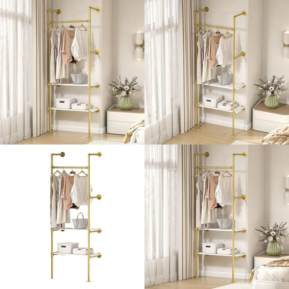 

Прочная 2-ярусная промышленная вешалка для одежды из металлических труб с полками для системы организации хранения в шкафу