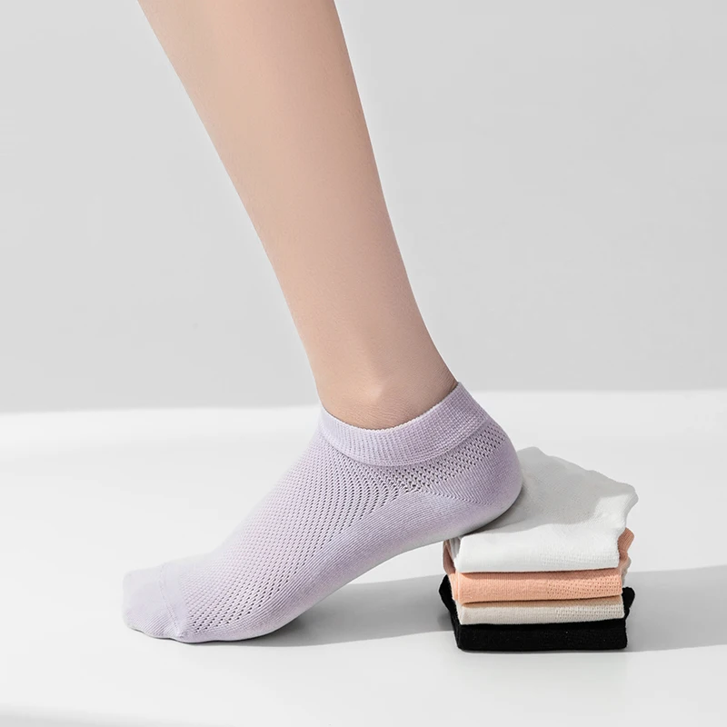 5 Pairs of Mesh Boat Socks Spring and Summer Long-staple Cotton Women's Short Socks Comfortable Sports Silk Men's Socks