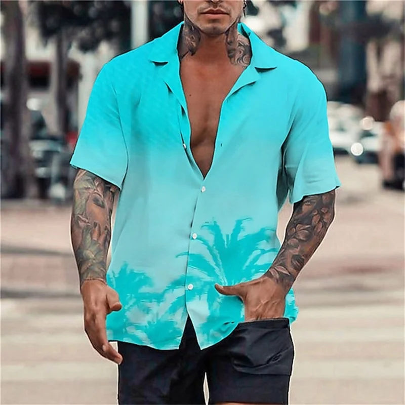 

2023 coconut graphics 3D HD lapels men's shirts summer men's clothes street Hawaiian shirts men's casual short-sleeved shirts