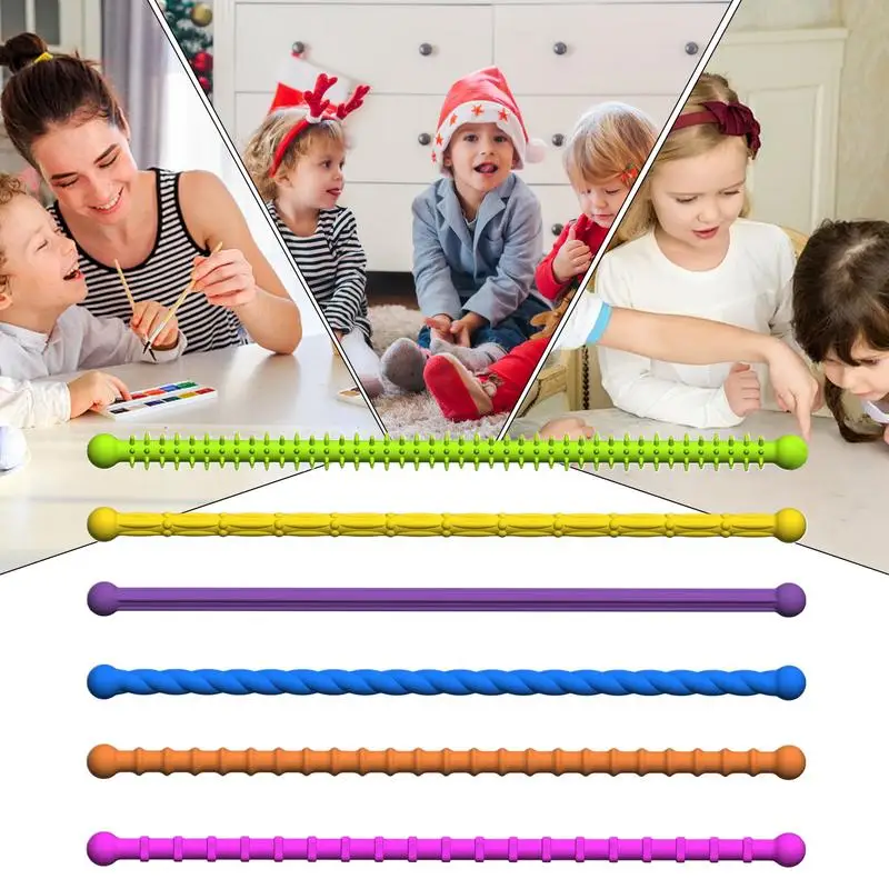 Sensory Toy 6 Pieces Noodle Texture Sensory Fidget Toy Educational Companion Soft Figure Silicone Material For Classroom Travel