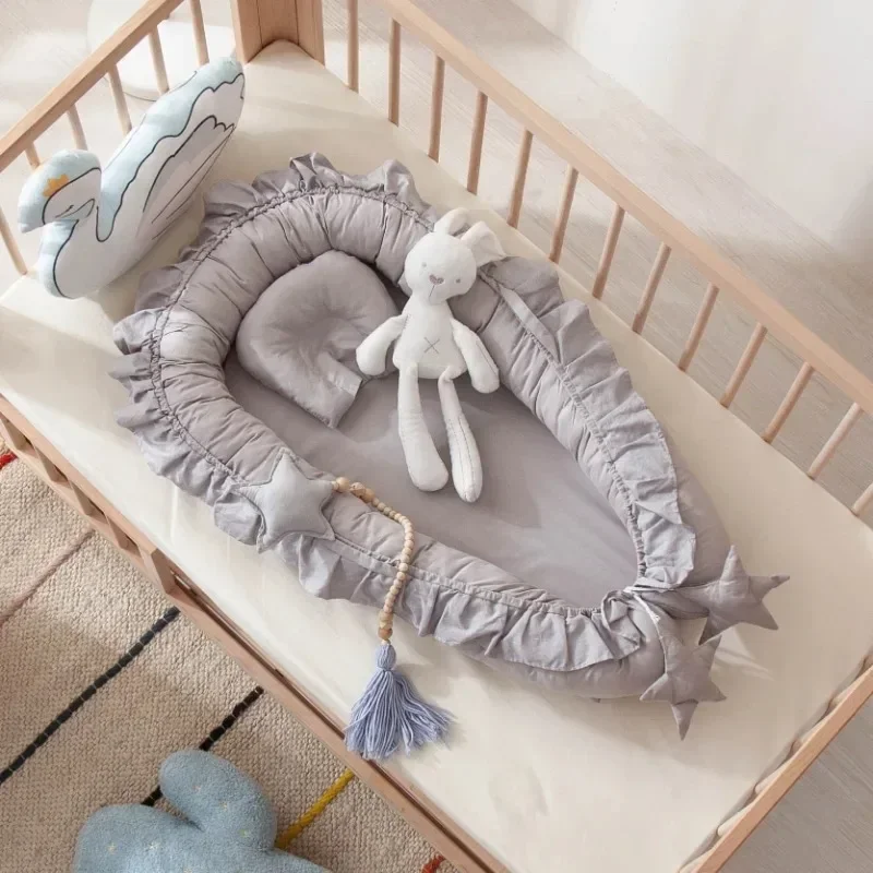 Infant Toddler Cradle Mattress Newborn Gift 88x50x15cm Cotton Cribs Removable Sleeping Nest for Baby Bed Crib with Pillow