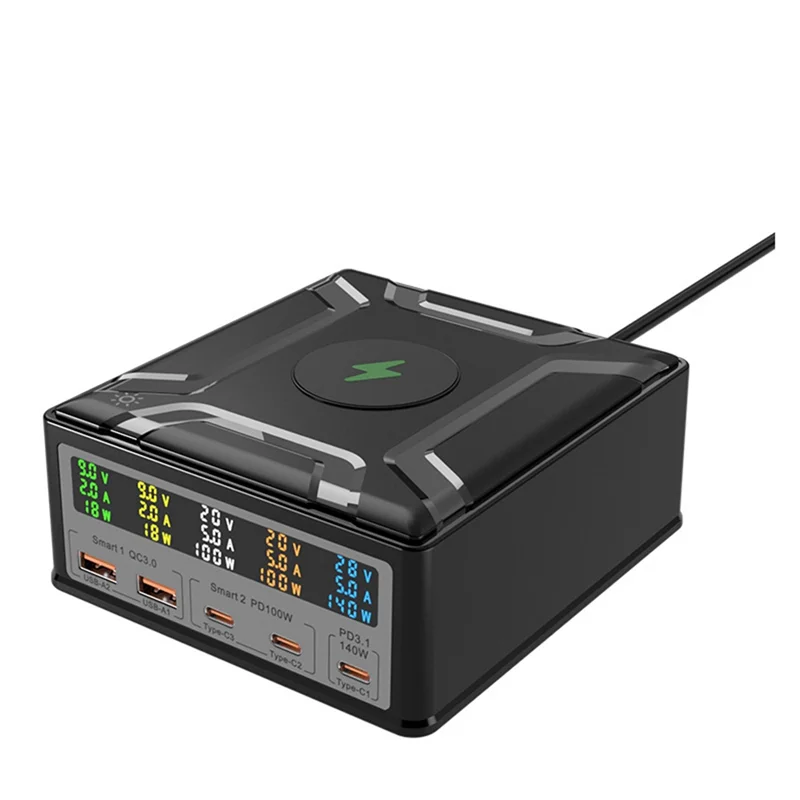 

ABKN-260W High Power Laptop Charger QC3.0 PD3.1 Multi-Port Charging Wireless Charging UK Plug