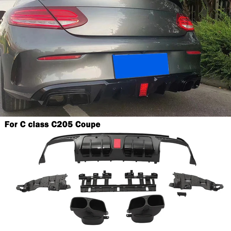 For Mercedes Benz C Class C205 W205 Coupe Car Rear Bumper Body Kit Rear Diffuser Lip Spoiler Exhaust Pipe For Brabus Sport Style