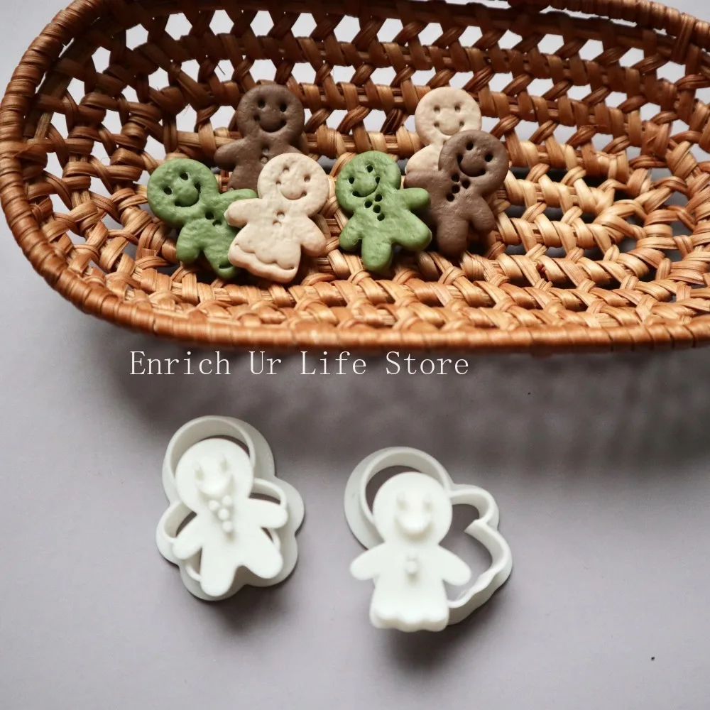 2pcs Mini Gingerbread Man Cookie Molds Christmas Fondant Cake Cutter Baking Tool Small Size Cookie Cutter Cakes Decorations Tool