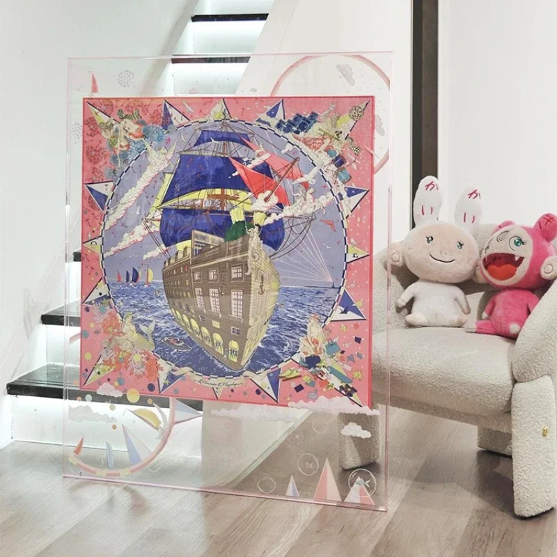 Light luxury, high-end French living room hanging paintings entrance corridor high-end atmosphere modern simplicity