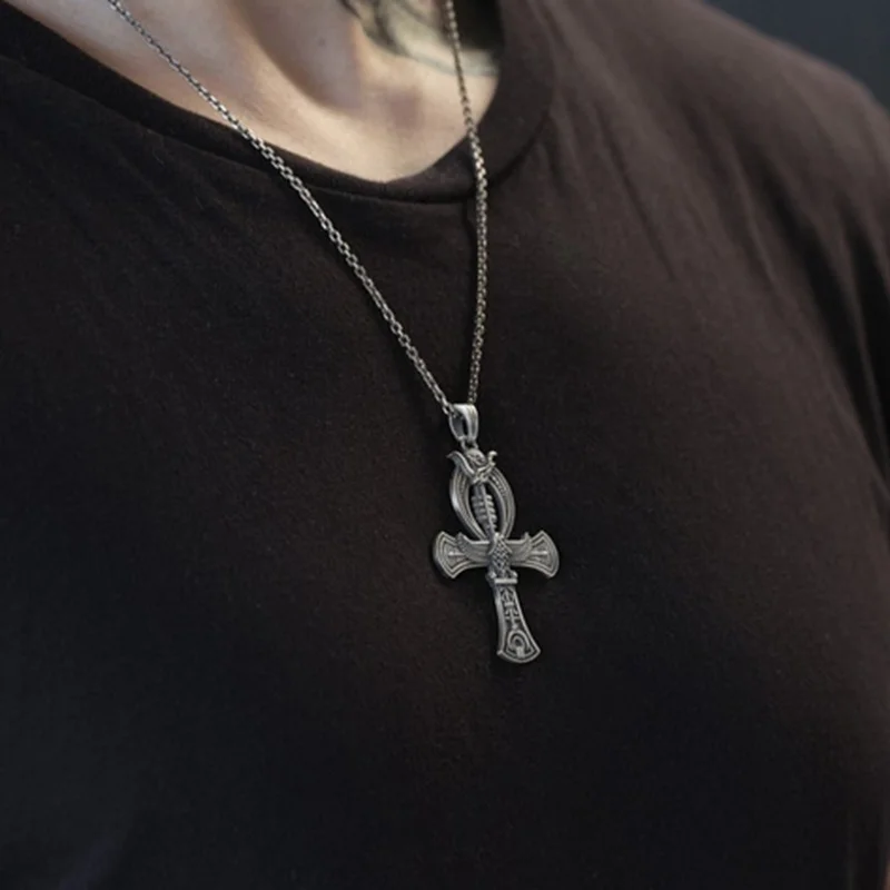 Vintage Men Zinc Alloy Egyptian Cross Pendant Pharaoh's Ankh Pendant Necklace Eye Horus Jewelry Necklace
