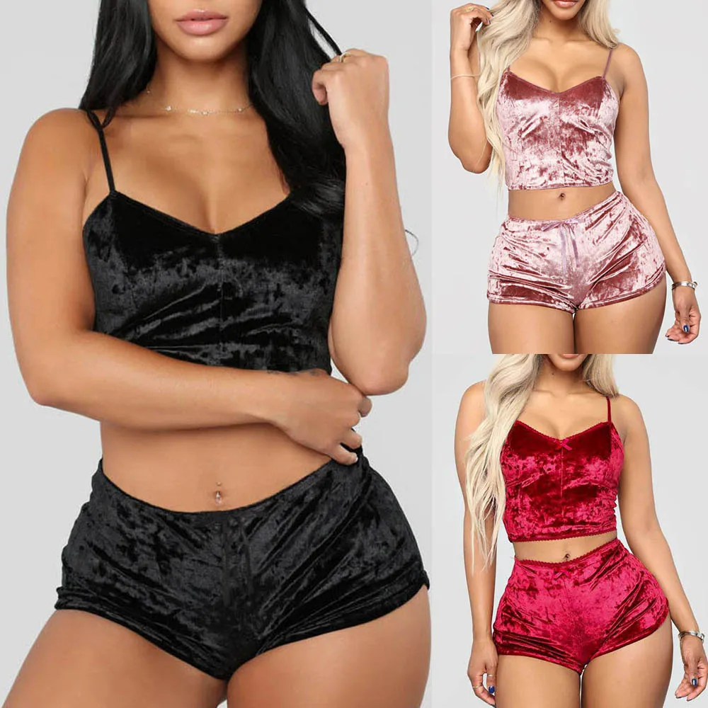 Sleepwear Pajama Set Strappy Solid Color V Neck Slim for Night Club and Dance Party