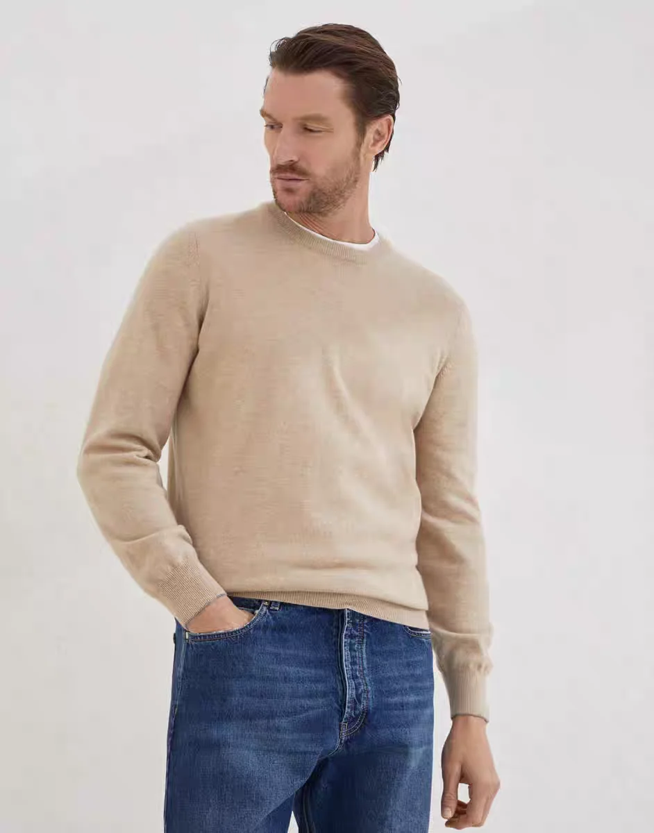 

Italian Sle Men's Camere Sweater Casual Knitted Woolen Base Layer round Ne Long Sve irt for Autumn Winter