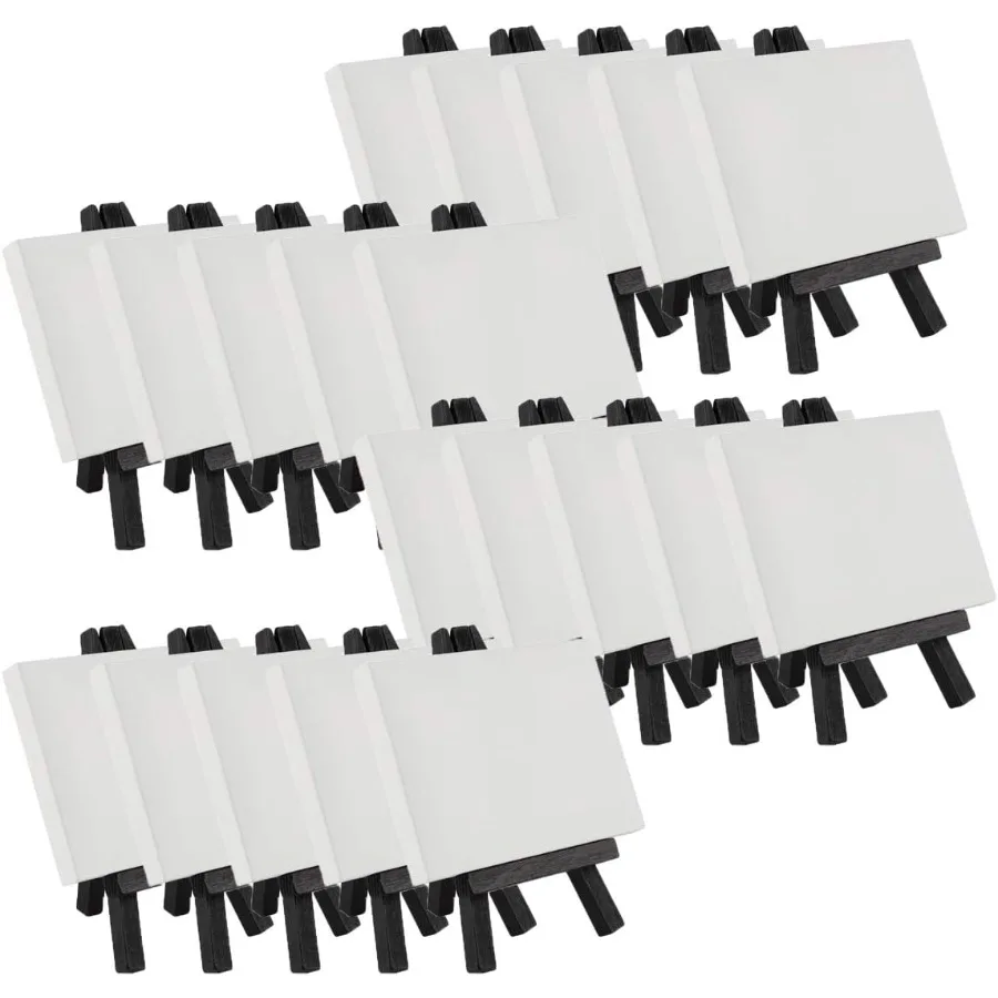 

Ультраминиатюрные белые холсты на подрамнике и черные деревянные мольберты для небольших картин - 3x4 дюйма [20 штук в упаковке] Идеально подходят для рисования или демонстрации