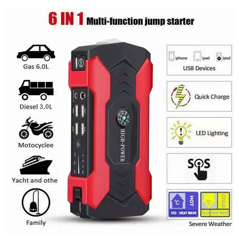 Car Jump Starter Starting Device Battery Power Bank 12V98000mAh Jumpstarter Auto Buster Emergency Booster Car Charger Jump Start