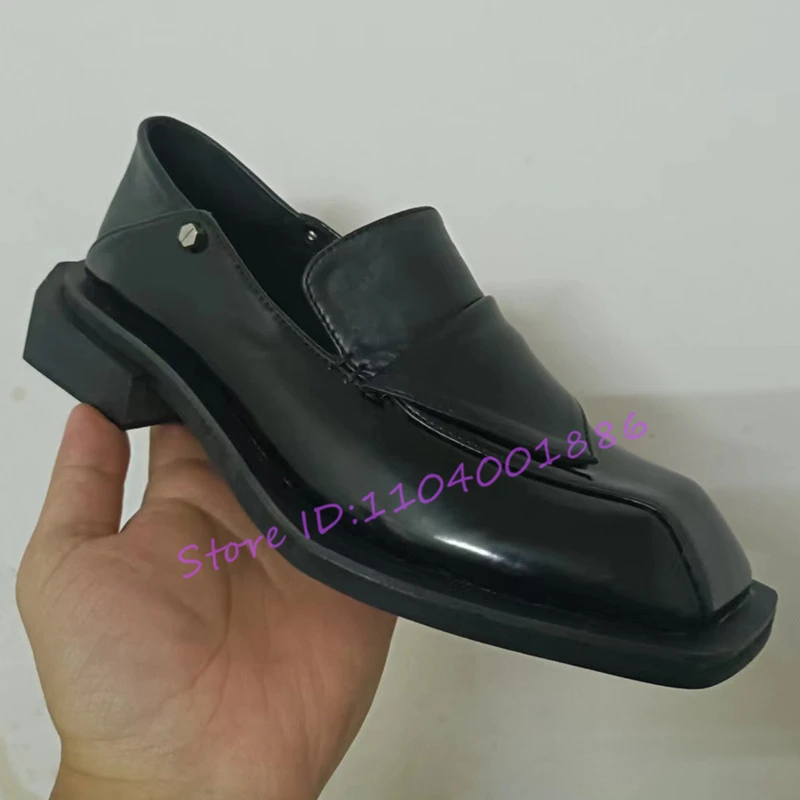Black White Mixed Colors Leather Loafers for Women Square Toe Thick Heel Casual Shoes Spring Summer Fashion Retro Slip-On Pumps
