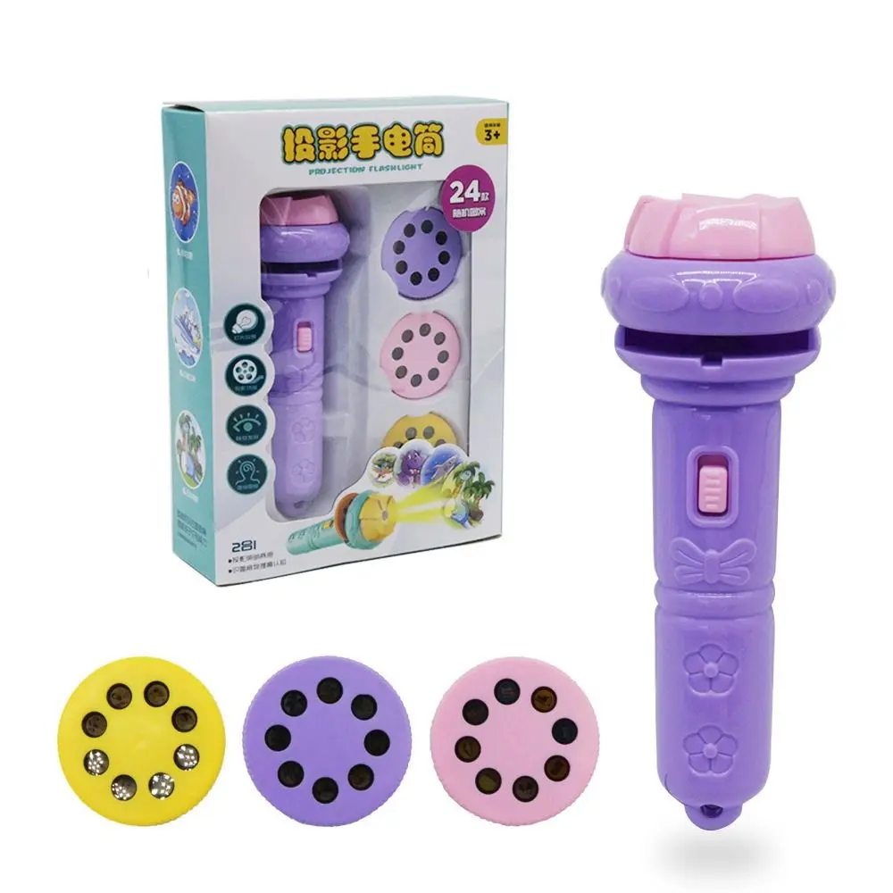 24 أنماط كرتونية مصباح يدوي للتعليم المبكر وقت النوم تعلم جهاز عرض ضوء متعدد الألوان متوهجة مصباح يدوي لعبة ممتعة