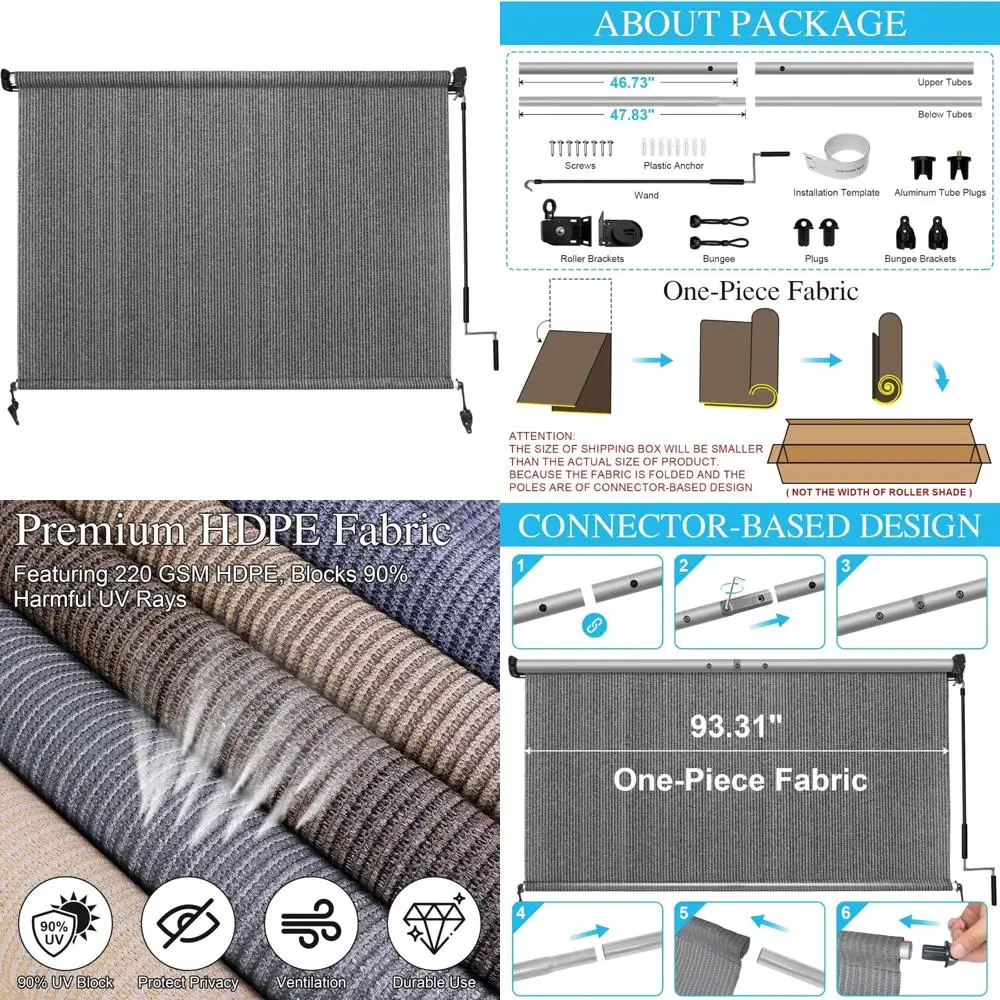 

Cordless Outdoor Roll Up Shades 8x6 Feet, 90% UV Protection Patio Blinds, Two-Size Options