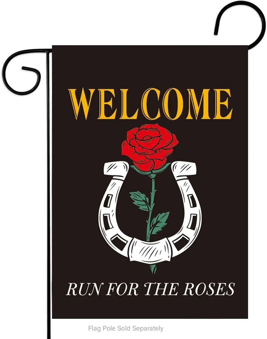 Welcome Kentucky Derby Jockey Garden Flag 12x18in Run for The Roses Flags Yard Outdoor Sign Kentucky Derby Day Party Banners Dec