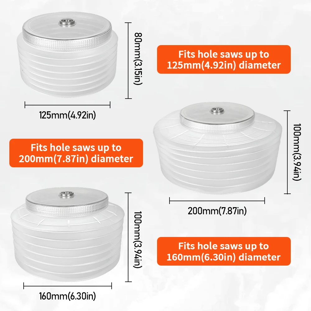 3Pcs 125/160/200mm Drilling Dust Cover for Hole Saw, Ceiling Dust Collector, Dust Shield for Wood and Gypsum Board Drilling