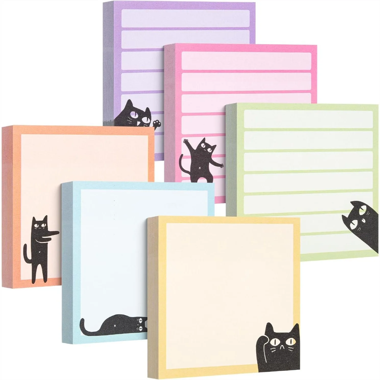 

Black Cat Sticky Notes Set, 3x3 Inches, 6 Pads with 480 Sheets for Office, School, and Home Organization