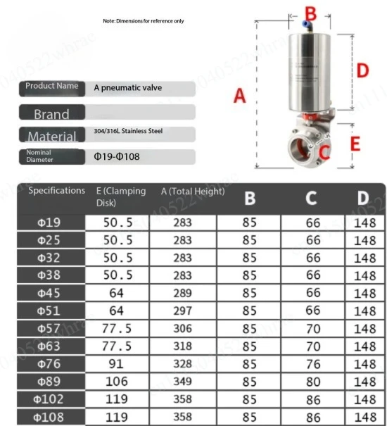 Pneumatic Valve, Stainless Steel 304 Sanitary Quick Clamp, Soft Seal