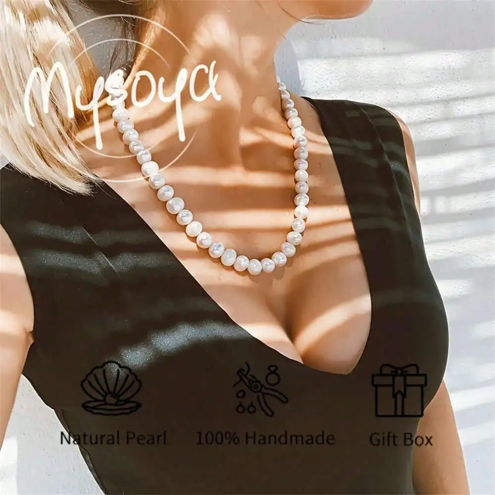 

MYSOYA ожерелье из белого пресноводного жемчуга 8-9 мм жемчуг подарочная коробка подарок на день рождения/свадьбу подарок на день Святого Валентина подарок на годовщину